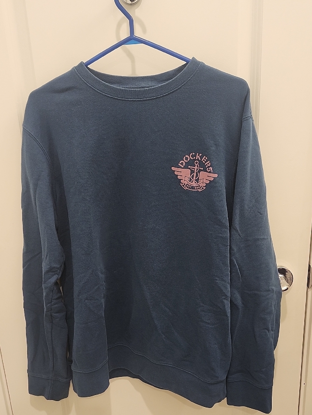 Dockers Navy Crewneck with Pink Anchor Emblem Cotton Blend Mens Size XL